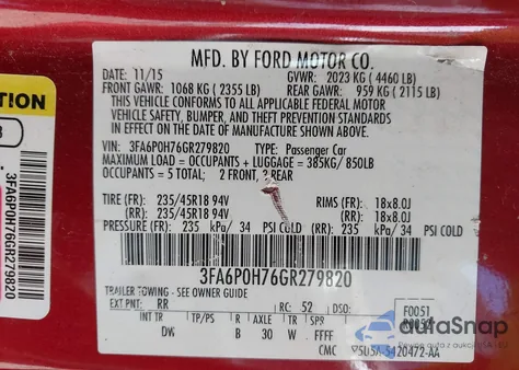2016 Ford Fusion Se z USA, uszkodzony, nr VIN 3FA6P0H76GR279820